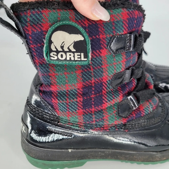 Sorel Tivoli black bumper red greed plaid rubber waterproof booties 10 - Picture 9 of 12